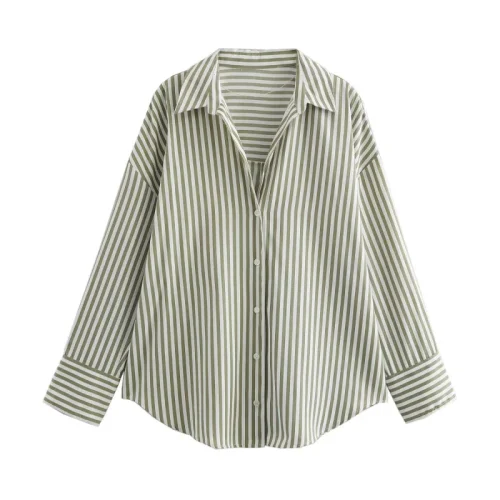 ETJ 2025 primavera feminina nova moda Europa-Americana listrada manga comprida lapela versão solta camisa popeline seleção multicolorida - Imagem 11
