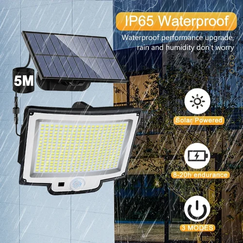 106/318 LED luz solar ao ar livre 328 holofotes LED IP65 à prova d'água sensor de movimento luzes de segurança de inundação solar humana 3 modos - Imagem 36
