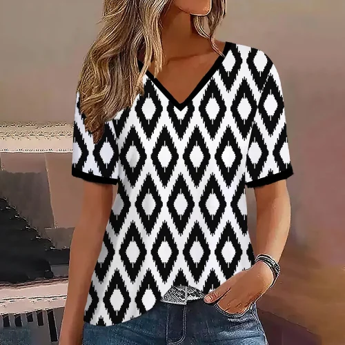 Moda feminina t camisa listras impressão gradiente decote em v manga curta básico topos streetwear verão roupas de grandes dimensões camisetas femininas - Imagem 18