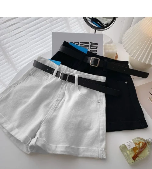 Novos shorts jeans femininos de cintura alta, verão, finos, soltos, emagrecedores, curvos, linha A, perna larga, jeans da moda, 2021 - Imagem 20