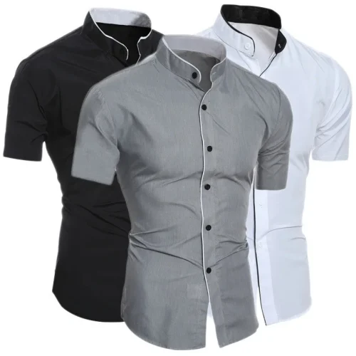 Nova camisa masculina de manga curta casual de cor sólida