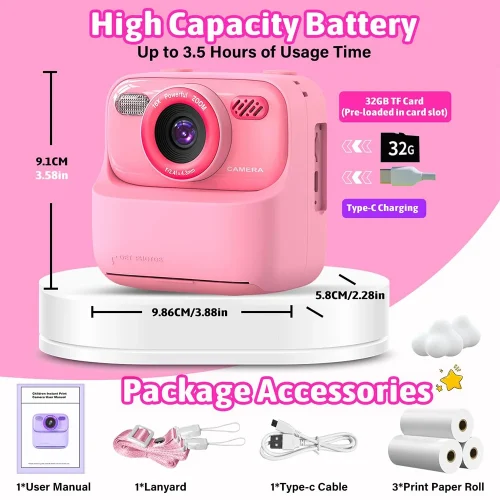 AMORUS Crianças Câmera Instantânea 1080P HD Lente Dupla Selfie Câmera Digital para Meninas Meninos Presentes de Aniversário de Natal Brinquedos Com Impressão 32G - Imagem 6