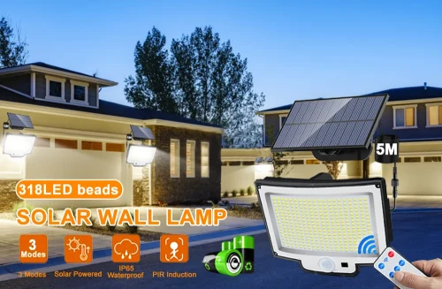 106/318 LED luz solar ao ar livre 328 holofotes LED IP65 à prova d'água sensor de movimento luzes de segurança de inundação solar humana 3 modos - Imagem 34