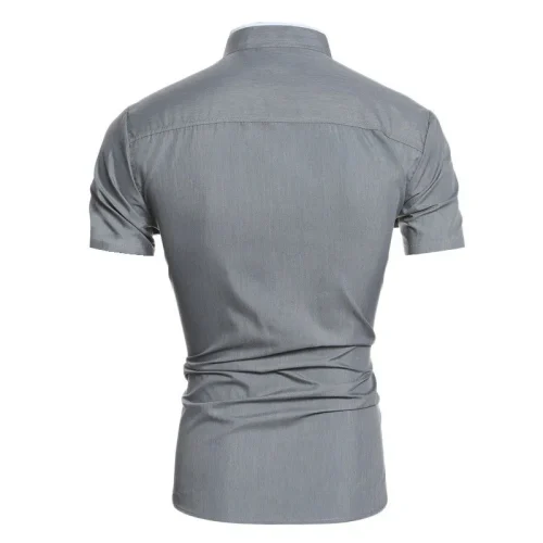 Nova camisa masculina de manga curta casual de cor sólida - Imagem 5
