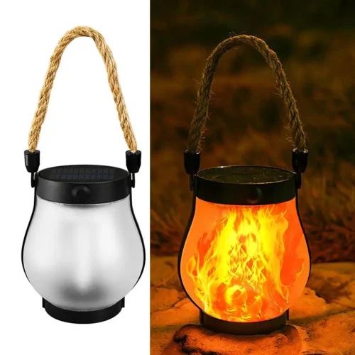 Luz de acampamento recarregável USB Luzes de chama solar IPX4 à prova d'água 800 lúmens 1200mAh Lanterna suspensa Luzes externas