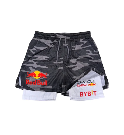 New Men's 2-in-1 Red Bull Sports Shorts Breathable Casual Quick Drying Double-layer Summer Running M-5XL - Imagem 12