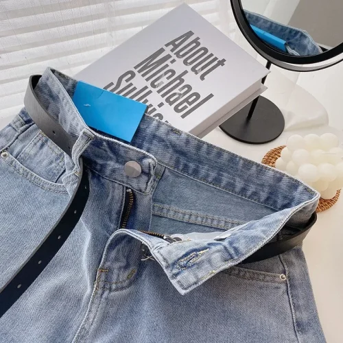 Novos shorts jeans femininos de cintura alta, verão, finos, soltos, emagrecedores, curvos, linha A, perna larga, jeans da moda, 2021 - Imagem 4