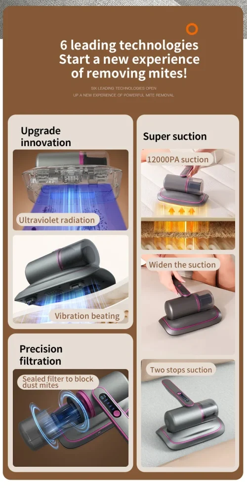 Handheld ácaro remoção aspirador de pó, filtro destacável, colchão, sofá, cama, Home instrumento, novo, 12000PA, 2022 - Imagem 9