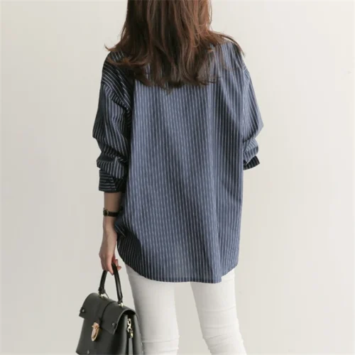 Realeft primavera verão listrado blusa feminina 2025 nova manga longa único breasted casual solto camisas coreanas topo feminino - Imagem 5
