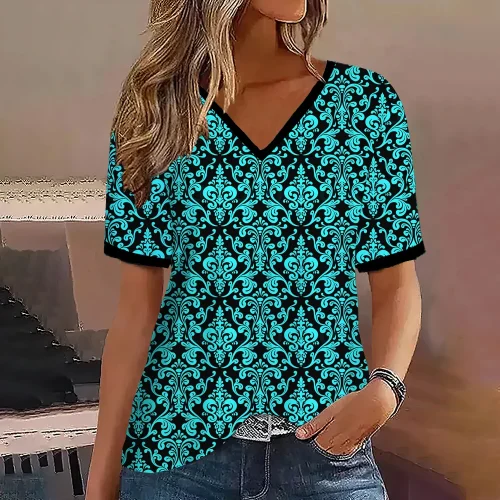 Moda feminina t camisa listras impressão gradiente decote em v manga curta básico topos streetwear verão roupas de grandes dimensões camisetas femininas - Imagem 22