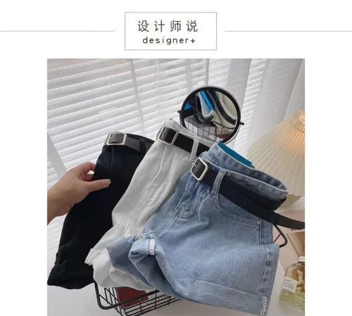 Novos shorts jeans femininos de cintura alta, verão, finos, soltos, emagrecedores, curvos, linha A, perna larga, jeans da moda, 2021 - Imagem 11