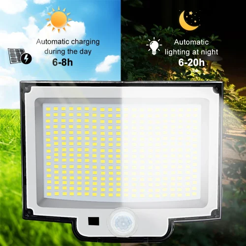 106/318 LED luz solar ao ar livre 328 holofotes LED IP65 à prova d'água sensor de movimento luzes de segurança de inundação solar humana 3 modos - Imagem 37