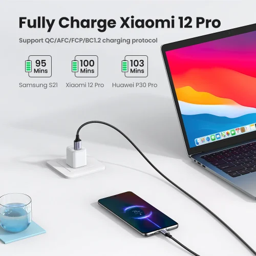 UGREEN-USB Tipo C Cabo de carregamento rápido de dados, 3A, 18W, apto para Xiaomi, Samsung Galaxy S24, iPhone 15, iPad, Poco - Imagem 3