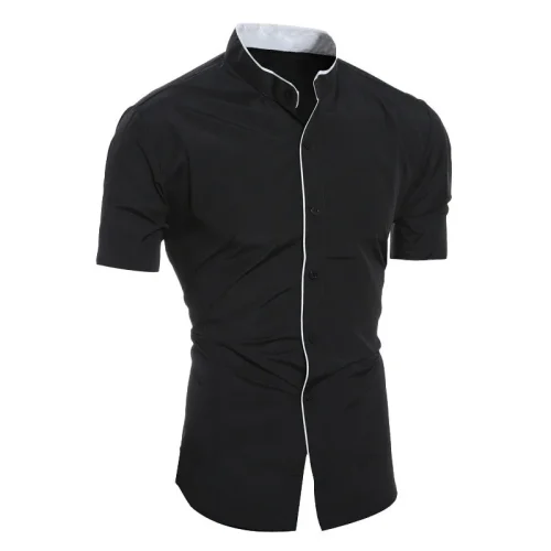 Nova camisa masculina de manga curta casual de cor sólida - Imagem 3