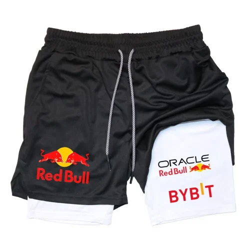 New Men's 2-in-1 Red Bull Sports Shorts Breathable Casual Quick Drying Double-layer Summer Running M-5XL - Imagem 8