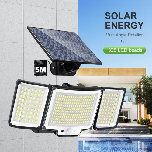 106/318 LED luz solar ao ar livre 328 holofotes LED IP65 à prova d'água sensor de movimento luzes de segurança de inundação solar humana 3 modos - Imagem 3