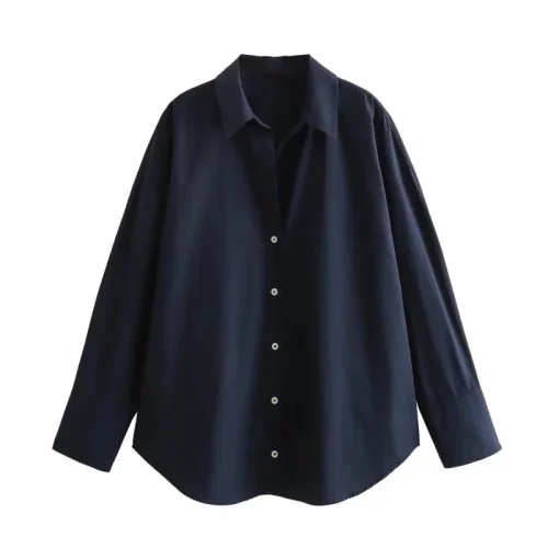 ETJ 2025 primavera feminina nova moda Europa-Americana listrada manga comprida lapela versão solta camisa popeline seleção multicolorida - Imagem 9
