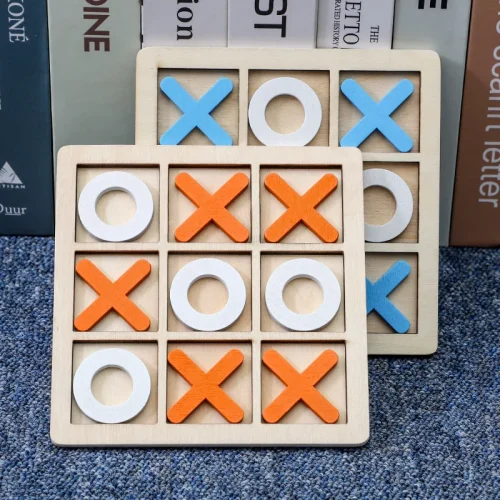 Jogo de tabuleiro Tic Tac Toe de madeira maciça – perfeito para diversão familiar e entretenimento no quintal!