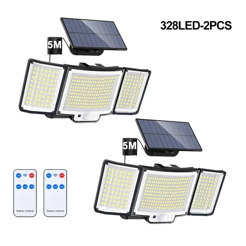106/318 LED luz solar ao ar livre 328 holofotes LED IP65 à prova d'água sensor de movimento luzes de segurança de inundação solar humana 3 modos - Imagem 14