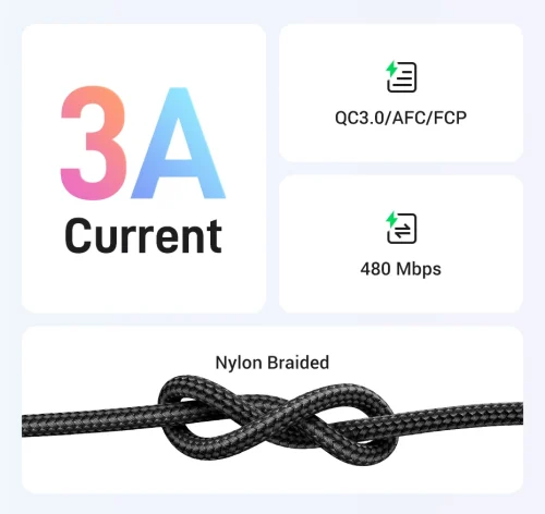 UGREEN-USB Tipo C Cabo de carregamento rápido de dados, 3A, 18W, apto para Xiaomi, Samsung Galaxy S24, iPhone 15, iPad, Poco - Imagem 15