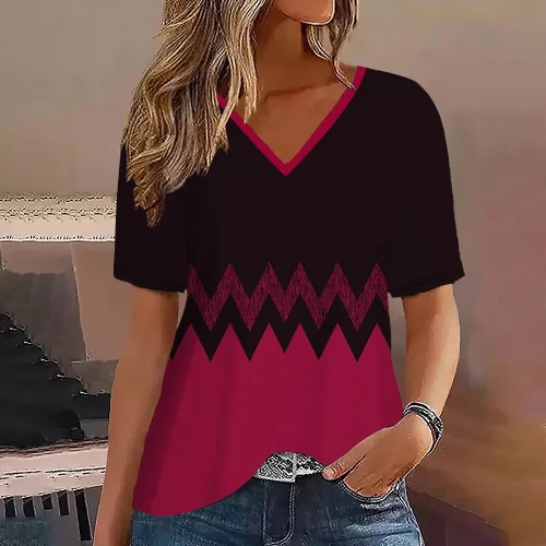 Moda feminina t camisa listras impressão gradiente decote em v manga curta básico topos streetwear verão roupas de grandes dimensões camisetas femininas - Imagem 17