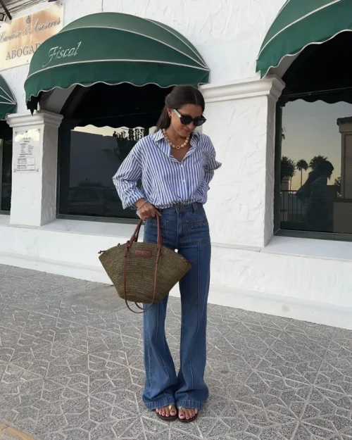 ETJ 2025 primavera feminina nova moda Europa-Americana listrada manga comprida lapela versão solta camisa popeline seleção multicolorida - Imagem 3