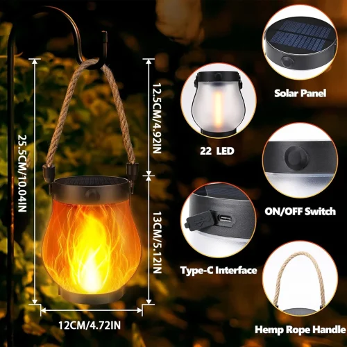 Pendurável luzes de chama solar à prova dwaterproof água ao ar livre lâmpada acampamento jardim lanterna luzes quintal decorativo festa halloween decoração casa - Imagem 7