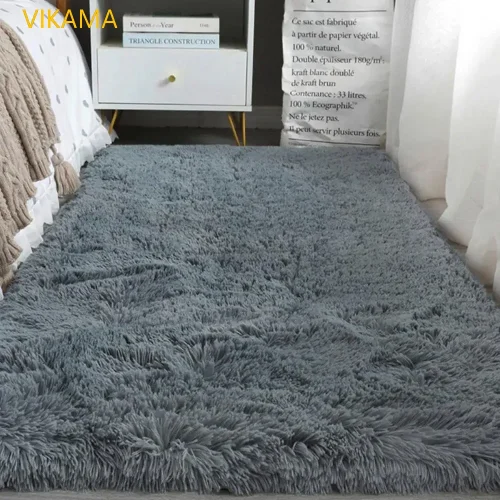 Vikama lã de seda cor sólida sala de estar quarto cabeceira sofá tapete macio casa luz luxo antiderrapante sujo resistente lavável - Imagem 4