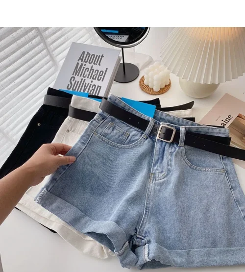 Novos shorts jeans femininos de cintura alta, verão, finos, soltos, emagrecedores, curvos, linha A, perna larga, jeans da moda, 2021 - Imagem 23