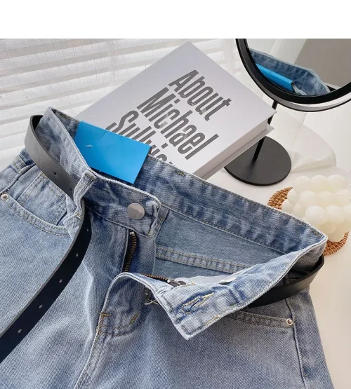 Novos shorts jeans femininos de cintura alta, verão, finos, soltos, emagrecedores, curvos, linha A, perna larga, jeans da moda, 2021 - Imagem 34