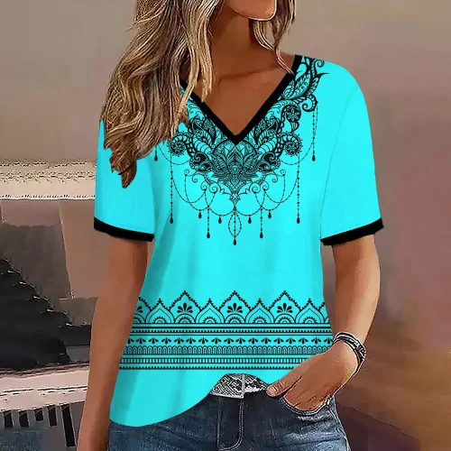 Moda feminina t camisa listras impressão gradiente decote em v manga curta básico topos streetwear verão roupas de grandes dimensões camisetas femininas - Imagem 33