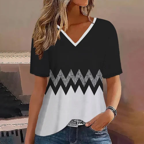 Moda feminina t camisa listras impressão gradiente decote em v manga curta básico topos streetwear verão roupas de grandes dimensões camisetas femininas - Imagem 15