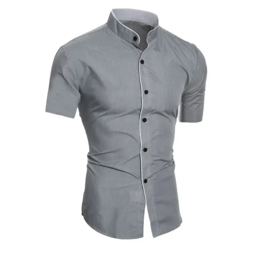 Nova camisa masculina de manga curta casual de cor sólida - Imagem 7